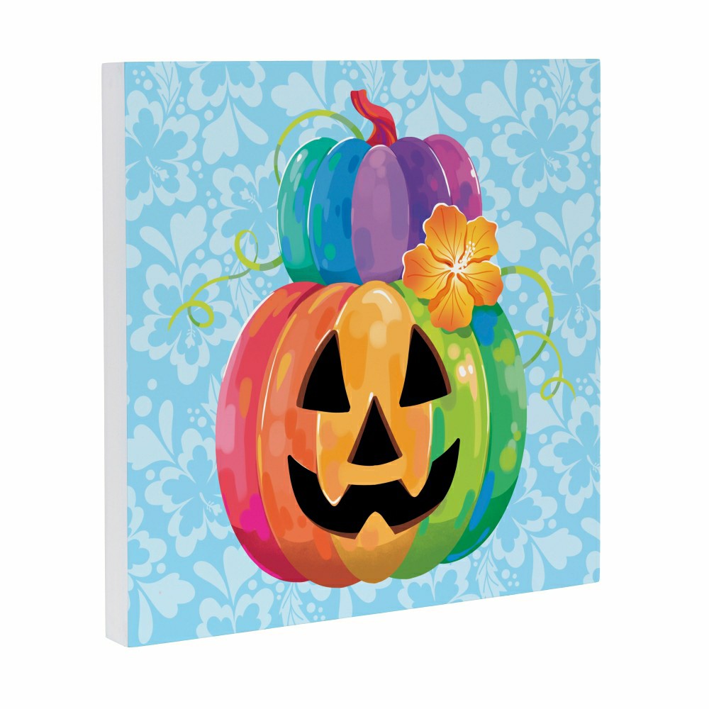 Plow & Hearth Summerween Indoor Wall Decor, Tropical Jack O'Lantern, 12" L x 12" H