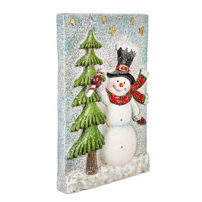 Plow & Hearth Heartfelt Cheer Indoor Wall Decor, LED MGO Textured Wall, Snowman with