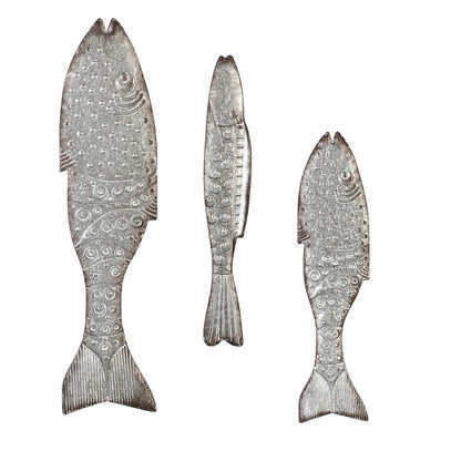 Plow & Hearth Blue Coastal Outdoor Wall Decor, Metal, Galvanized Metal Fish Wall Dec