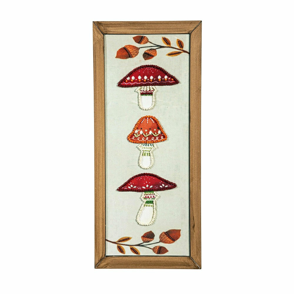 Plow & Hearth Woodland Storybook Indoor Wall Decor, Textile Beaded Mushroom with Woo