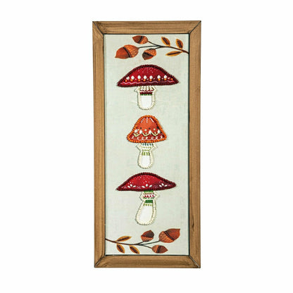 Plow & Hearth Woodland Storybook Indoor Wall Decor, Textile Beaded Mushroom with Woo