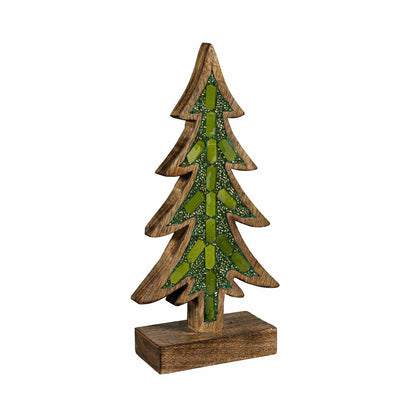 Plow & Hearth Shades of Emerald Table Décor Tree with Embellishments Wood, 12.25"H