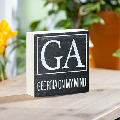 Plow & Hearth State Sign Wood Block Georgia 6"x6"