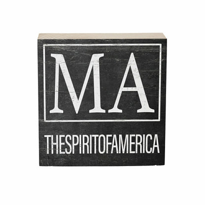 Plow & Hearth State Sign Wood Block Massachusetts 6"x6"