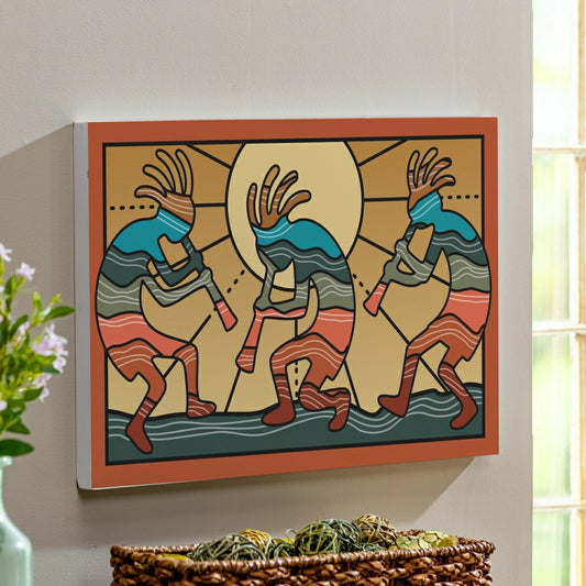 Plow & Hearth Southwest Sunrise Indoor Wall Décor, Wood, Kokopelli Trio, 24"x16"