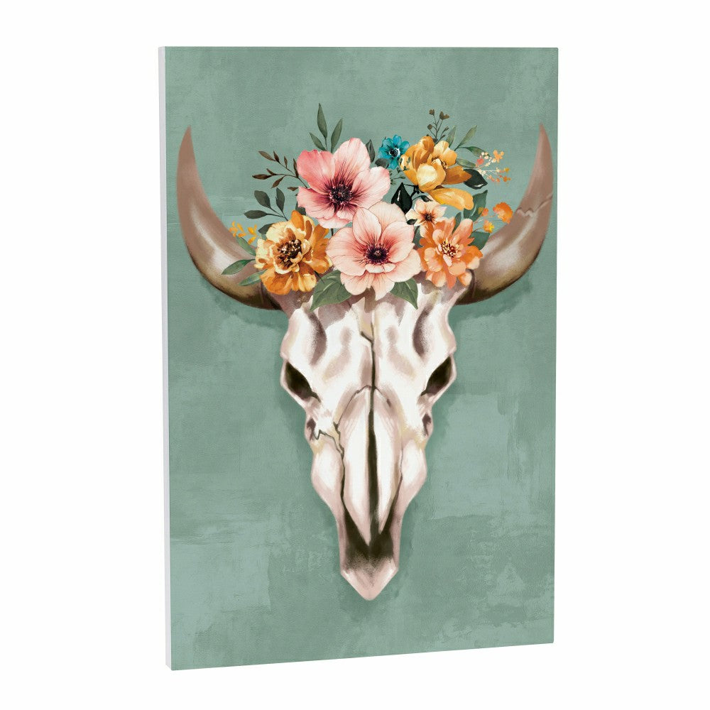 Plow & Hearth Southwest Pueblo Indoor Wall Décor, Wood, Steer Skull, 24"x16"