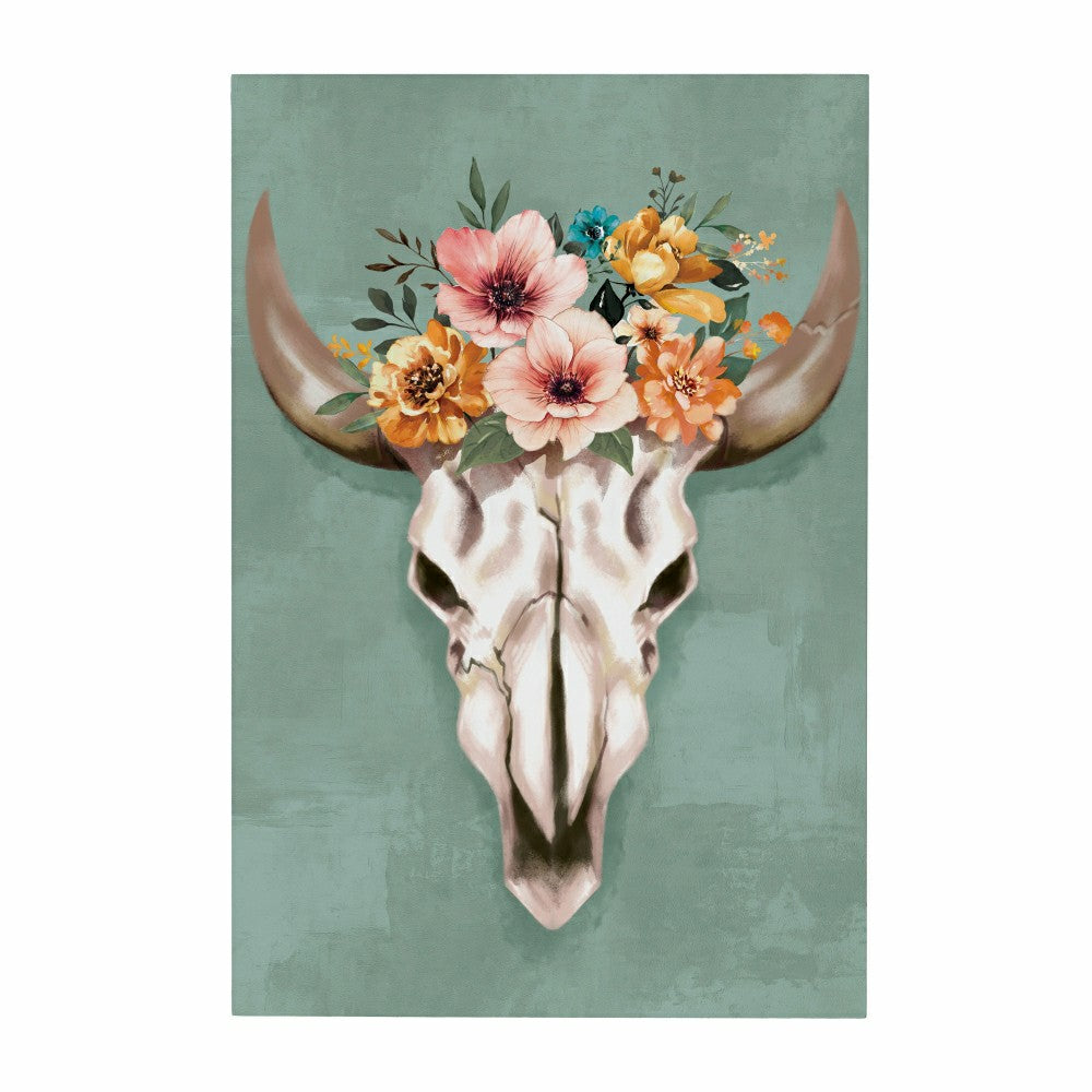Plow & Hearth Southwest Pueblo Indoor Wall Décor, Wood, Steer Skull, 24"x16"
