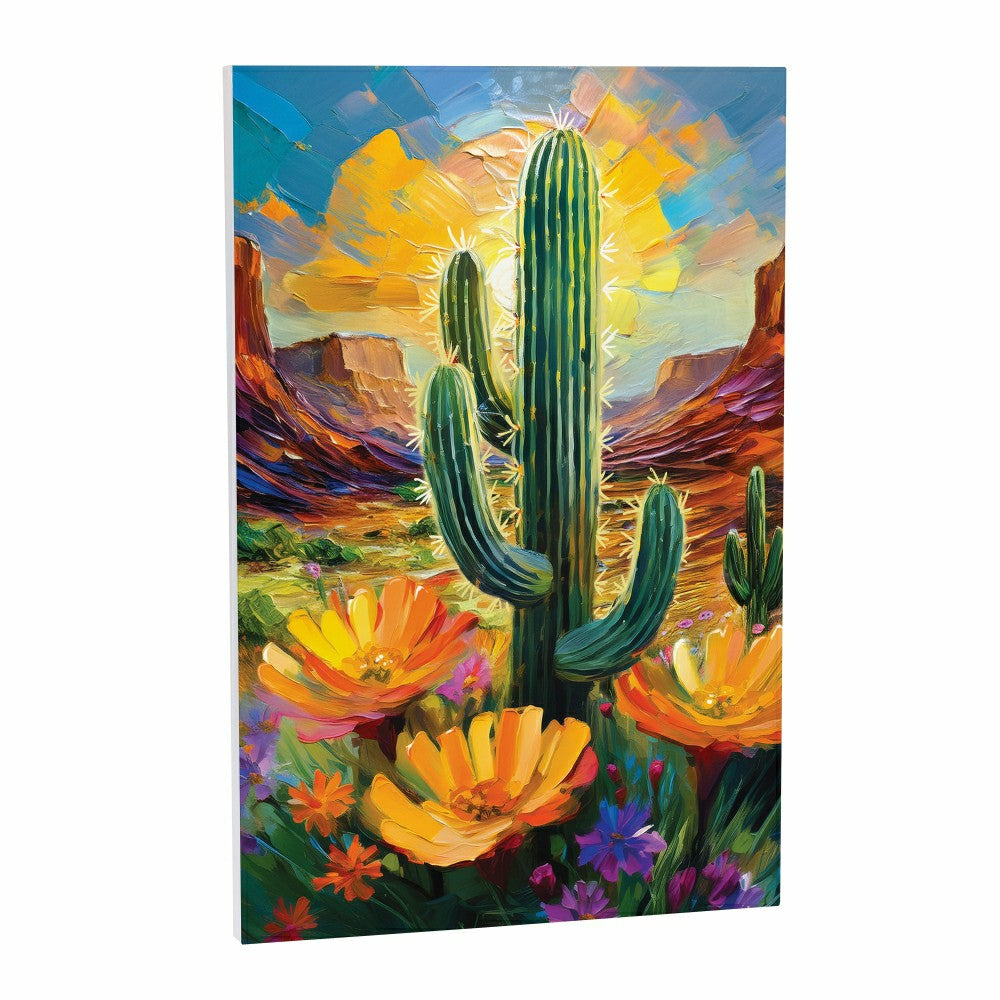 Plow & Hearth Southwest Pueblo Indoor Wall Décor, Wood, Desert Flower and Cactus, 24