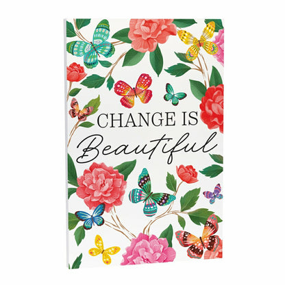 Plow & Hearth Peony Toile Indoor Wall Décor, Wood, Butterfly "Change is Beautiful",