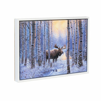 Plow & Hearth Woodland Storybook Indoor Wall Decor, LED Canvas with White Frame, Moo