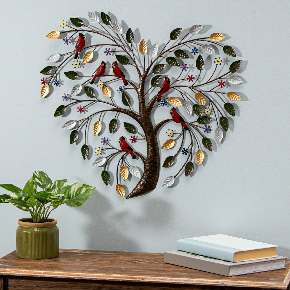 Plow & Hearth Cardinal Heart Tree Metal Wall Art