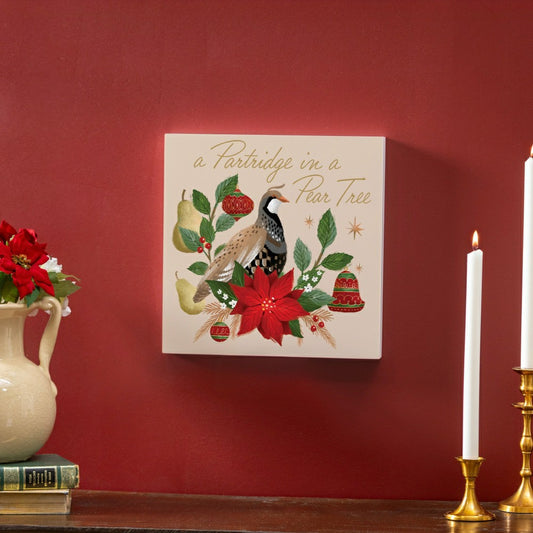 Plow & Hearth A Partridge in a Pear Tree Indoor Wall Décor, Wood, 12"x12"