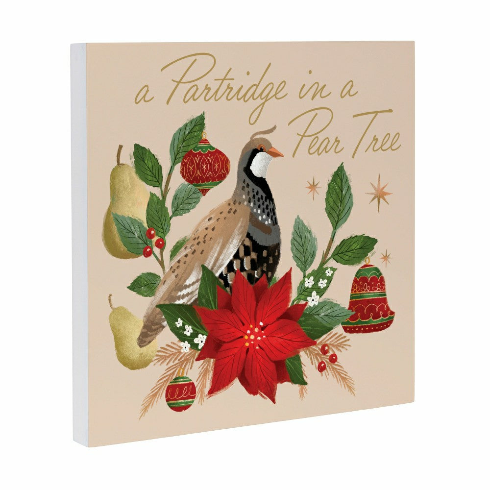 Plow & Hearth A Partridge in a Pear Tree Indoor Wall Décor, Wood, 12"x12"
