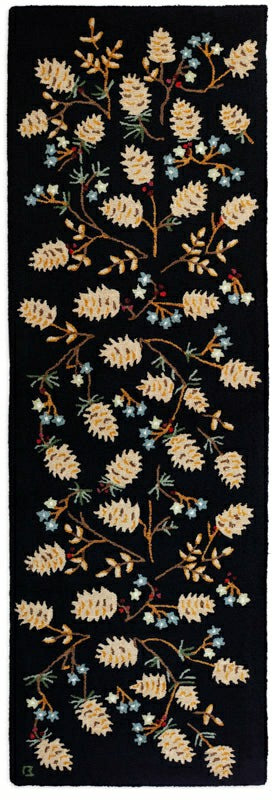 Plow & Hearth Cone Cluster Hooked Wool Rug, 2.5x8'