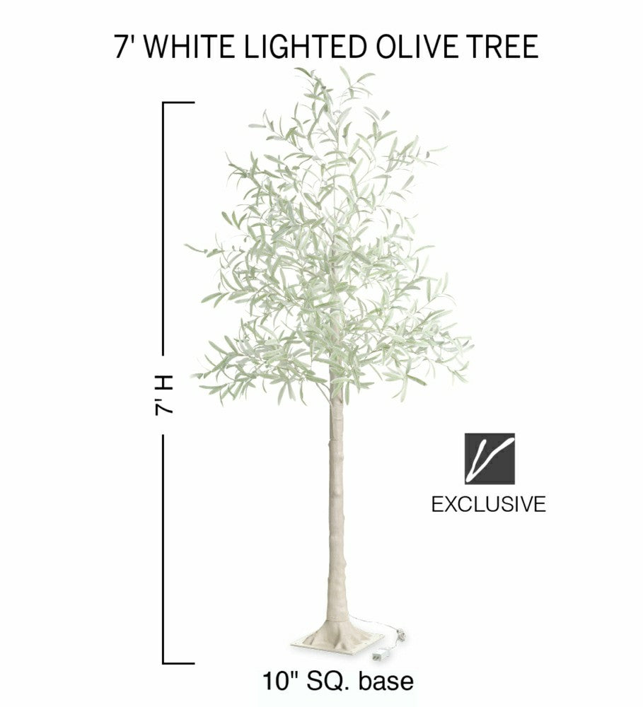 Plow & Hearth 7' Lit Faux Olive Tree, White