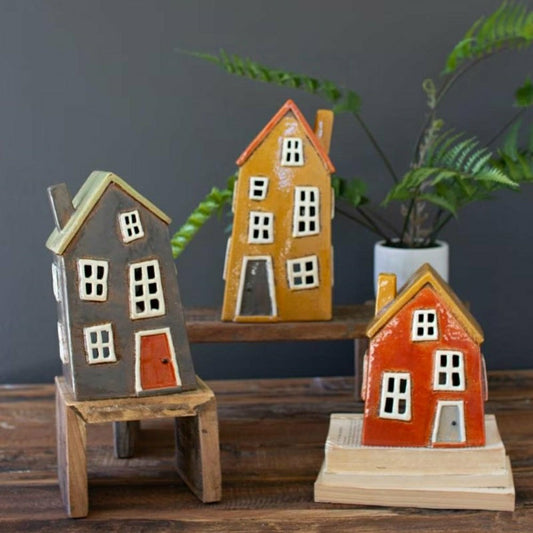 Plow & Hearth Ceramic House Luminaries, Set of 3