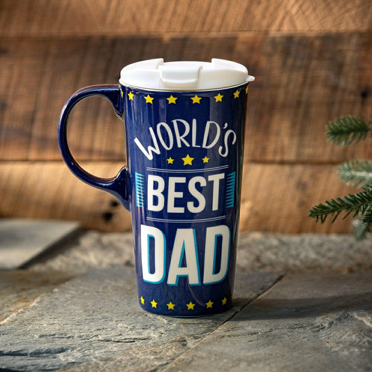 Plow & Hearth Title Series Travel Cup Ceramic Perfect Cup, Dad Accolade, 17oz, Gift