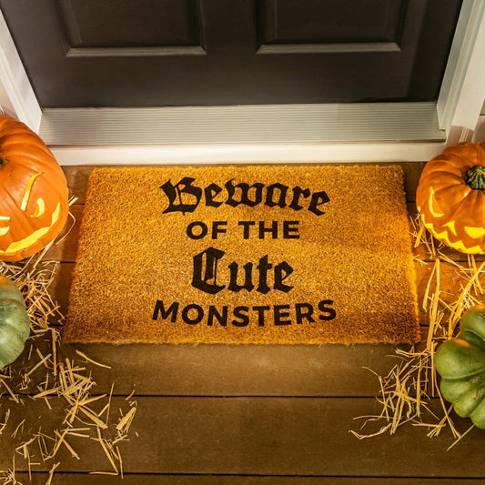 Plow & Hearth HALLOWEEN Coir Mat, "GEWARE OF THE CUTE MONSTERS",28"x16"