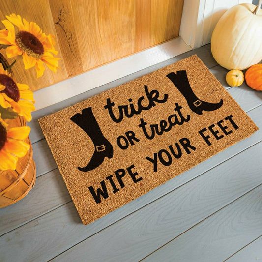 Plow & Hearth Trick or Treat Wipe Your Feet Coir Doormat, 28"x16"