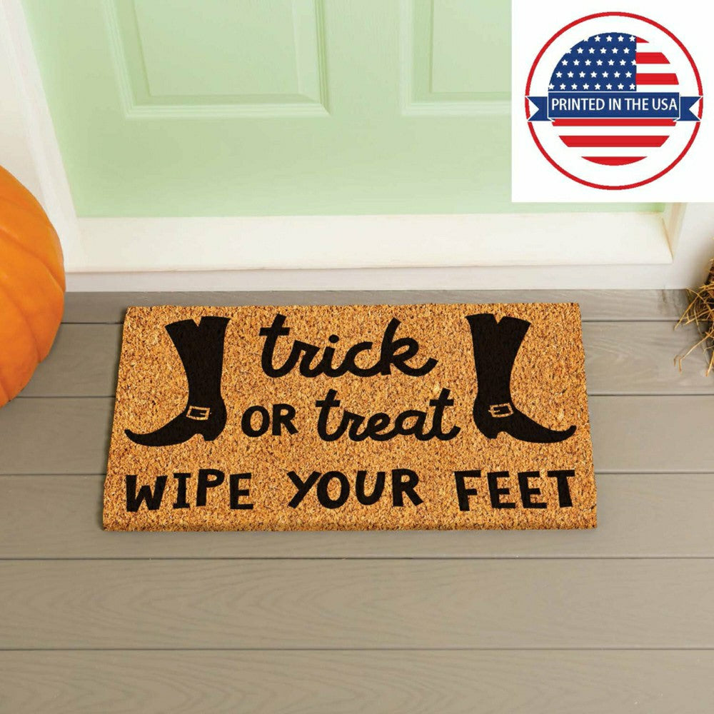 Plow & Hearth Trick or Treat Wipe Your Feet Coir Doormat, 28"x16"