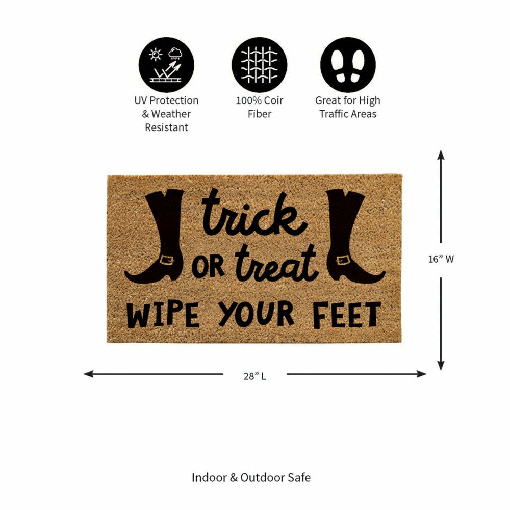 Plow & Hearth Trick or Treat Wipe Your Feet Coir Doormat, 28"x16"