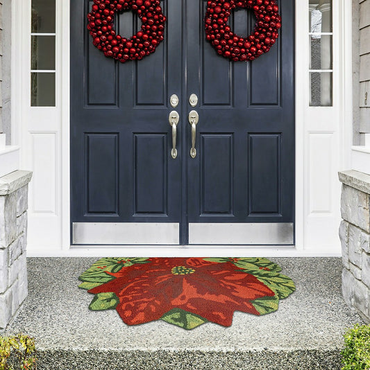 Plow & Hearth Indoor/Outdoor Hand-Hooked Poinsettia Accent Rug, 20" x 30"