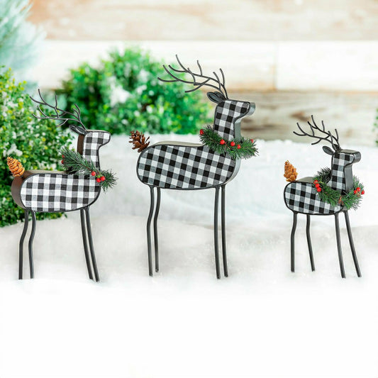 Plow & Hearth Checkered Deer Table Décor, Set of 3