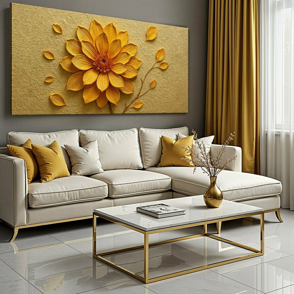 Plow & Hearth Golden Dandelion Minimalist Abstract Wall Art
