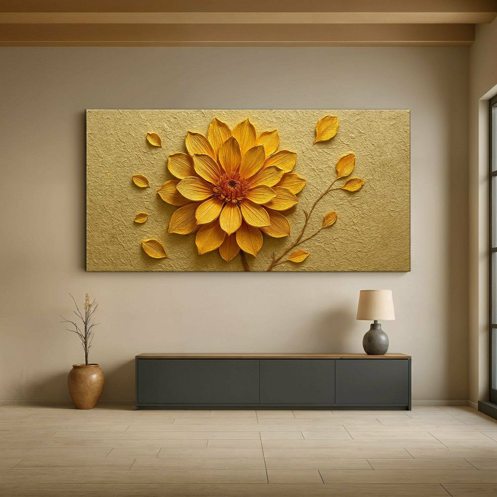 Plow & Hearth Golden Dandelion Minimalist Abstract Wall Art