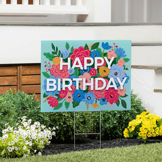 Plow & Hearth This Calls For Cake Yard Sign with H-Stake, "Happy Birthday", 24"x18"