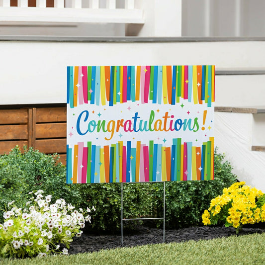 Plow & Hearth This Calls For Cake Yard Sign with H-Stake, "Congratulations!", 24"x18