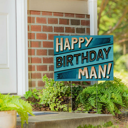 Plow & Hearth This Calls For Cake Yard Sign with H-Stake, "Happy Birthday Man!", 24"