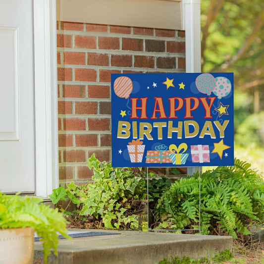 Plow & Hearth This Calls For Cake Yard Sign with H-Stake, "Happy Birthday", 24"x18"