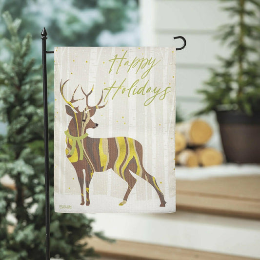 Plow & Hearth Happy Holidays Deer Burlap Garden Flag