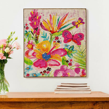 Plow & Hearth Embroidered Floral & Butterfly Wall Art