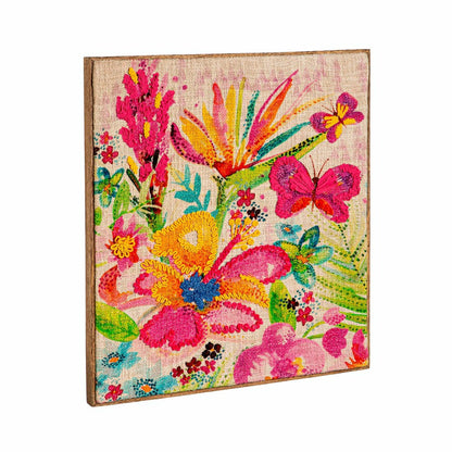 Plow & Hearth Embroidered Floral & Butterfly Wall Art