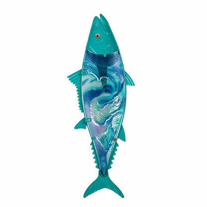 Plow & Hearth Blue Coastal Outdoor Wall Decor, Metal & Glass, Fish with Metallic Fin