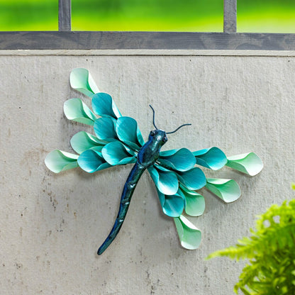 Plow & Hearth Pollinator Garden Outdoor Wall Decor, Metal, Petal Dragonfly Wall Art