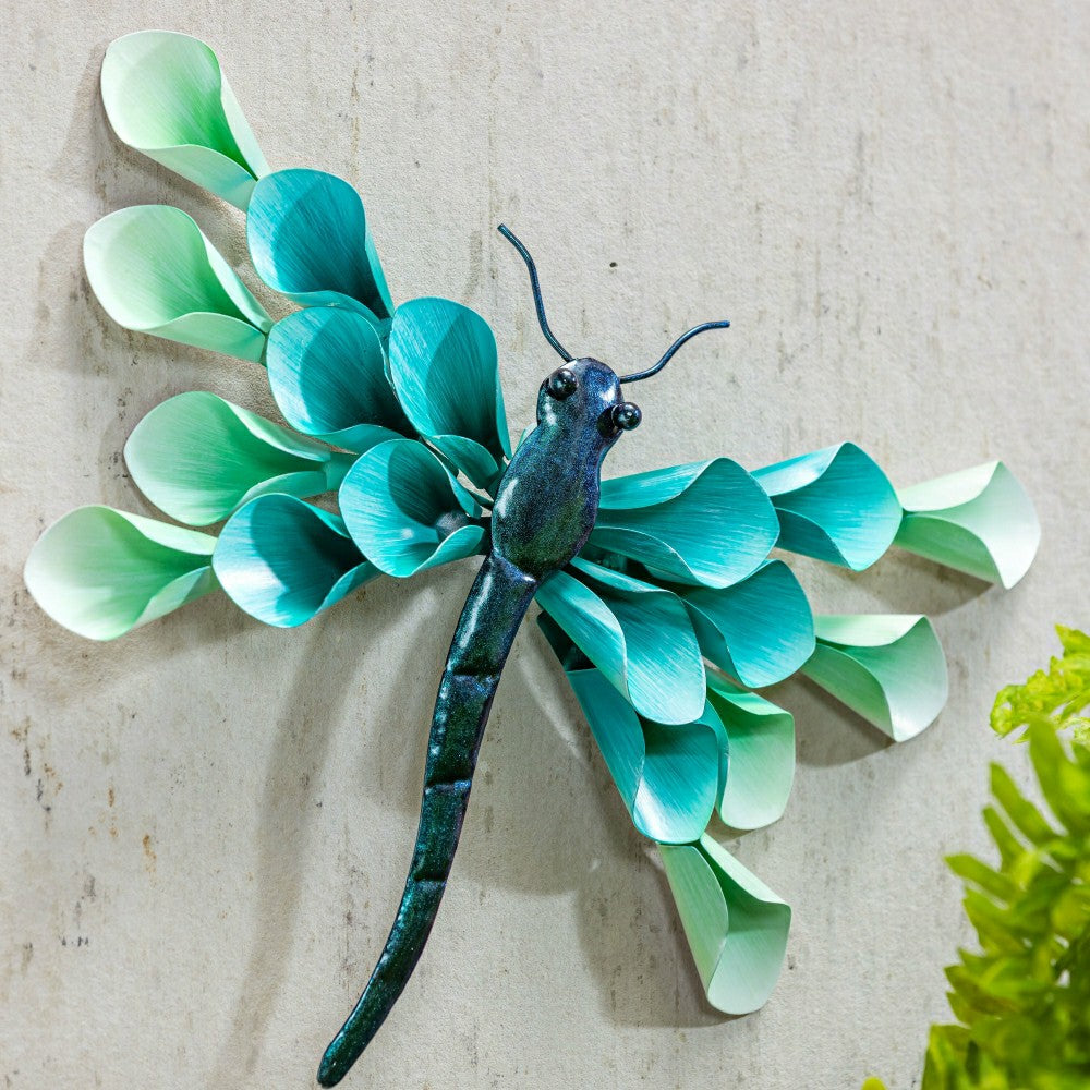 Plow & Hearth Pollinator Garden Outdoor Wall Decor, Metal, Petal Dragonfly Wall Art