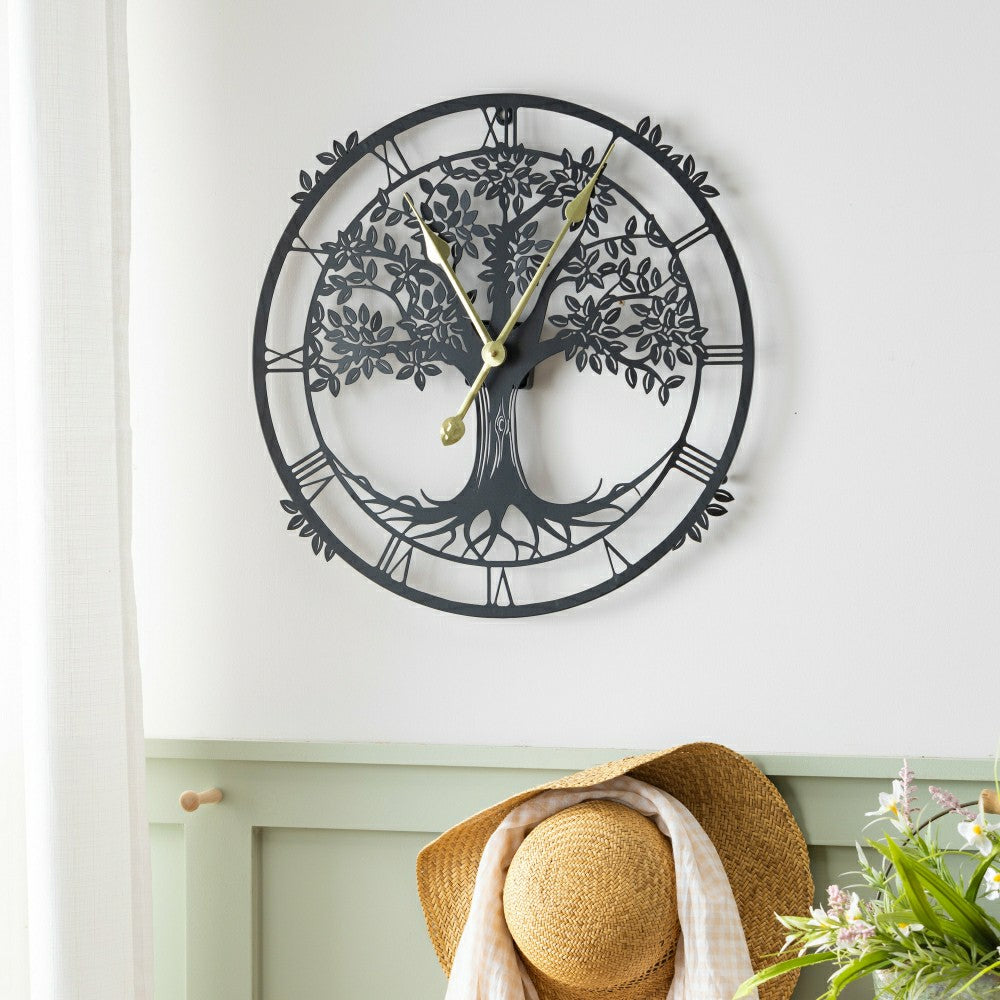 Plow & Hearth Petal & Plow Indoor Wall Decor, Metal, Tree Outdoor Clock, 20"
