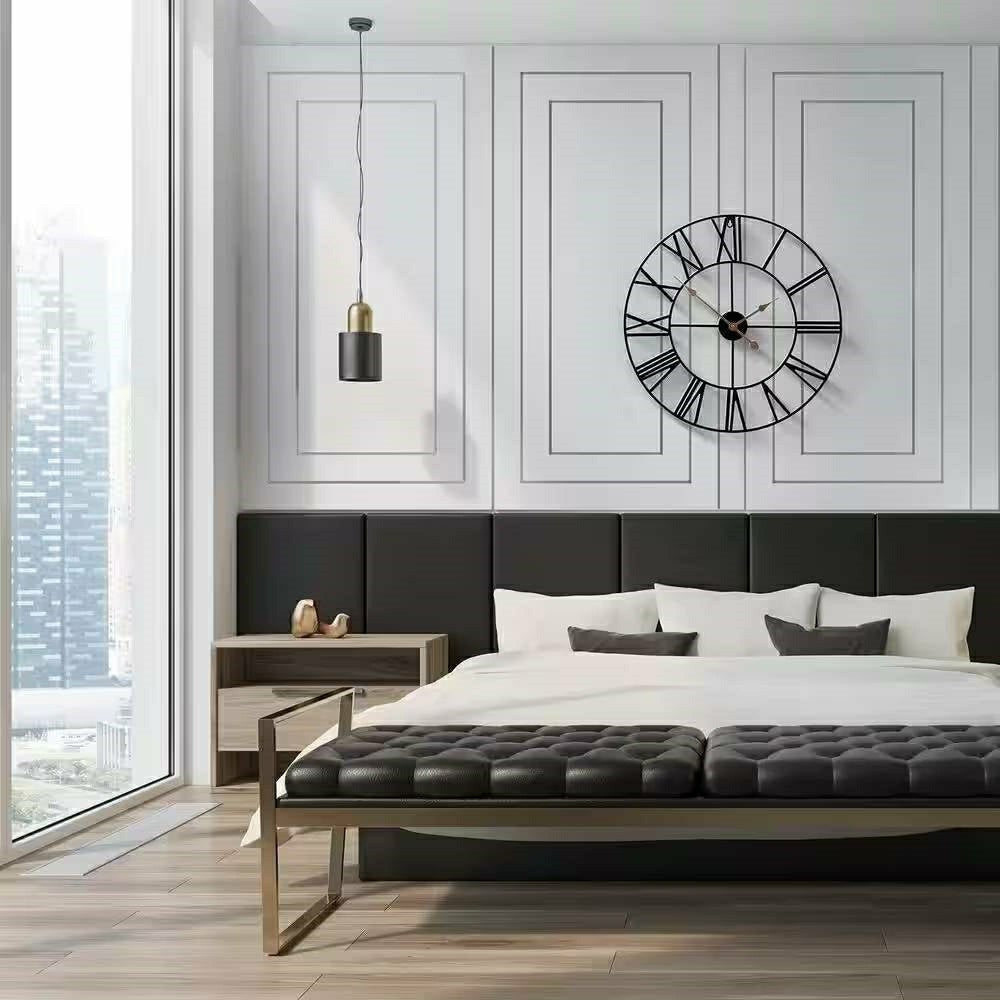 Plow & Hearth Round 24-inch Black Metal Roman Numeral Wall Clock with Gold Hands