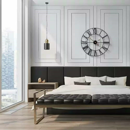 Plow & Hearth Round 24-inch Black Metal Roman Numeral Wall Clock with Gold Hands