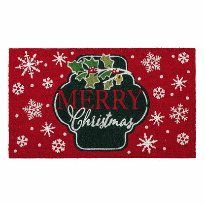 Plow & Hearth Merry Christmas Floral Pattern Coir Mat