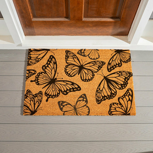 Plow & Hearth Grateful Gatherings Monarch Butterfly Coir Mat, 36"x24"