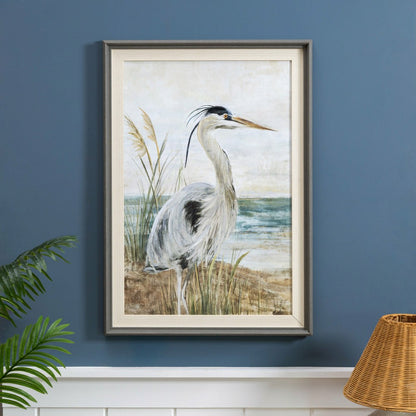 Plow & Hearth Blue Coastal Hand-Painted Wall Décor, Canvas, Egret, 30" L x 20" H