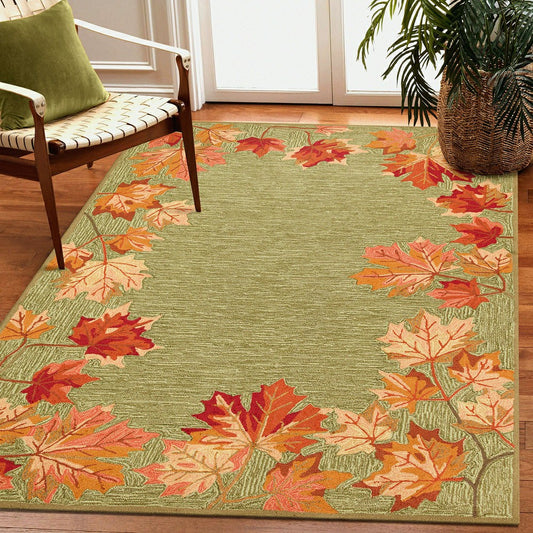 Plow & Hearth Indoor/Outdoor Falling Leaves Border Rug, 7'6" x 9'6"