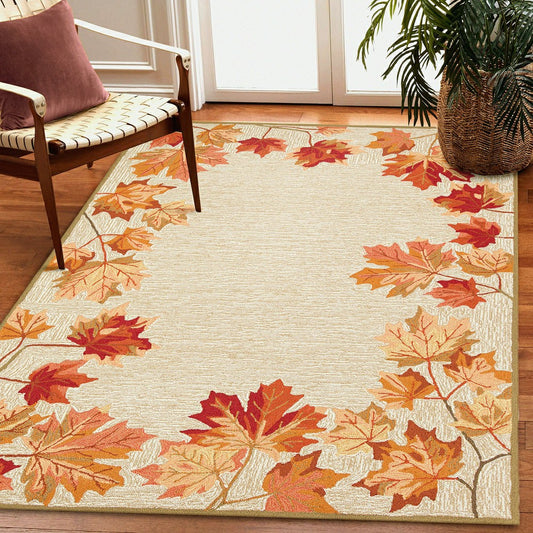 Plow & Hearth Indoor/Outdoor Falling Leaves Border Rug, 7'6" x 9'6"