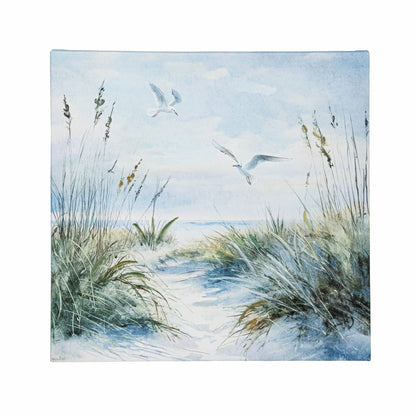 Plow & Hearth Blue Coastal Flying Seagull Wall Décor, Canvas, 16" L x 16" H