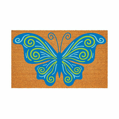 Plow & Hearth Welcome Mosaic Blue Butterfly Coir Mat