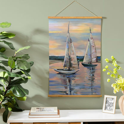 Plow & Hearth Seaside Retreat Indoor Wall Décor Canvas Tapestry, Sail Boats